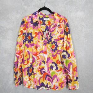 J.Crew Collection Button Down Shirt Womens 16 Yellow Floral Psychedelic Cotton